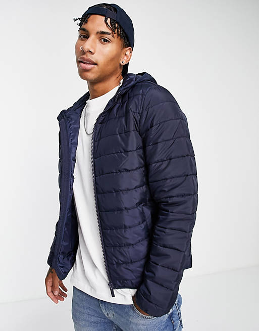 New Look hooded puffer jacket in navy
