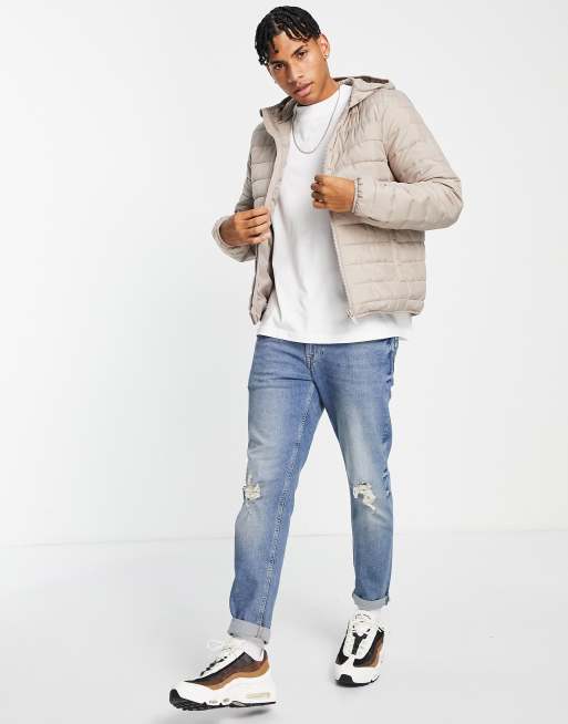 New Look hooded puffer jacket in stone ASOS