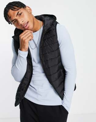 NEW LOOK HOODED PUFFER VEST IN BLACK