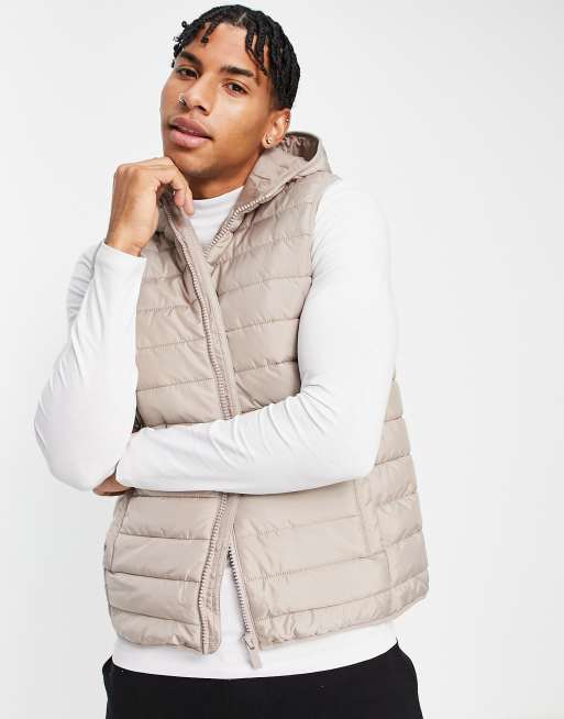 ASOS DESIGN longline puffer vest in stone