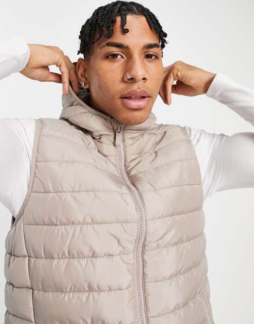 ASOS DESIGN longline puffer vest in stone