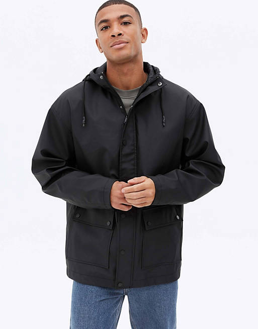 New Look hooded rain coat in black | ASOS
