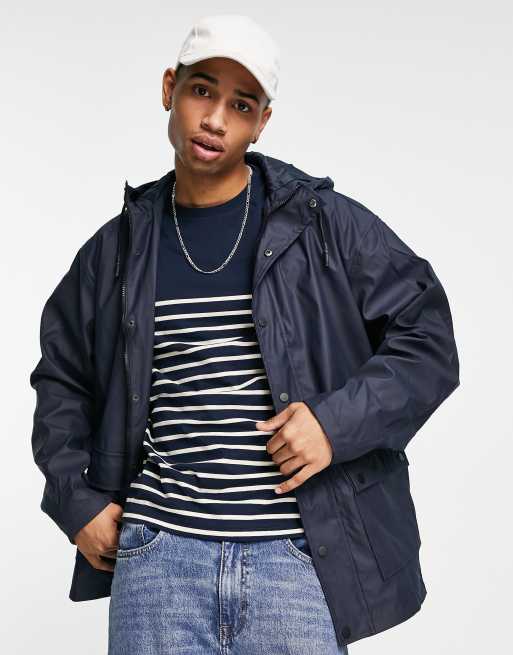 New Look hooded rain coat in navy ASOS