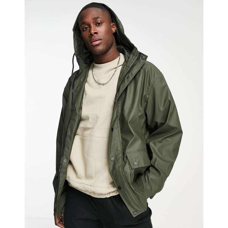 New Look hooded rain jacket in khaki ASOS