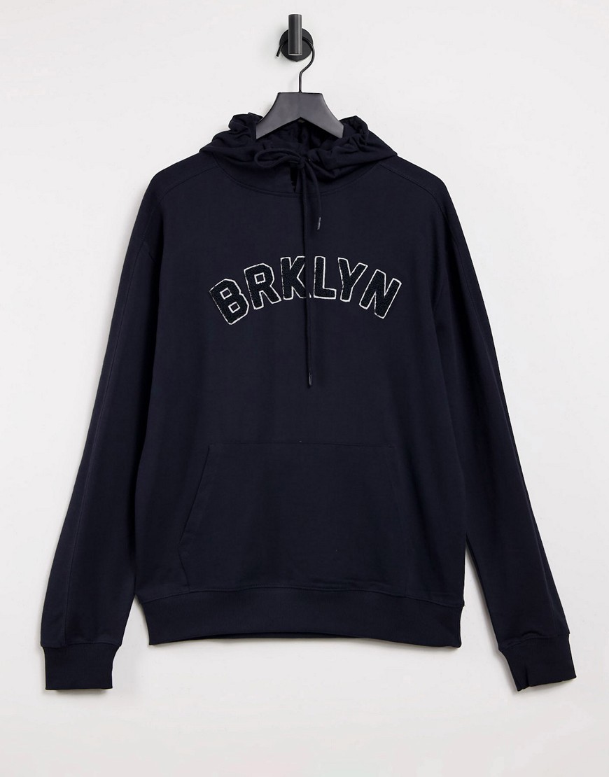 New Look hoodie with Brooklyn print in boucle-Navy