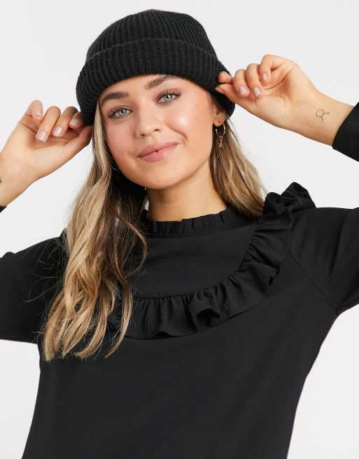 New Look - Hoogsluitende aangerimpelde mini jurk met ruches langs borstpand in zwart, 3 van 4