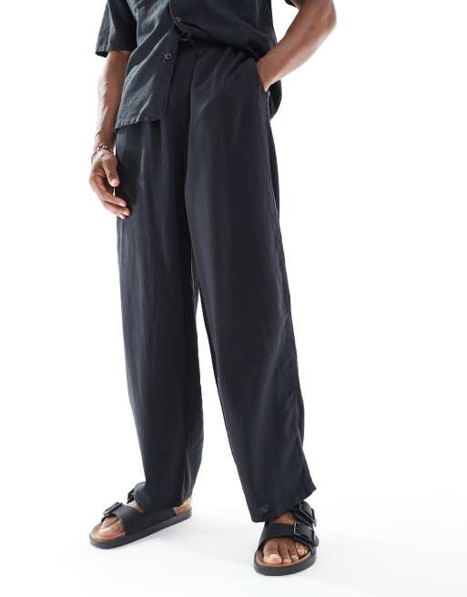 New Look – Hose in Leinenoptik in Schwarz mit weitem Bein, Kombiteil, 2 von 5
