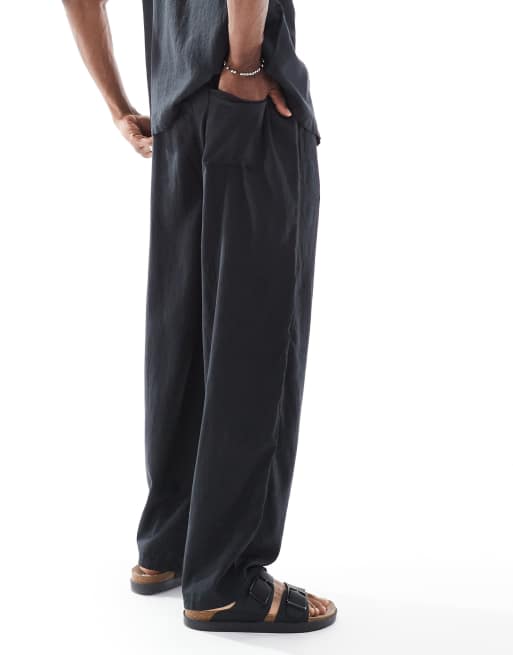New Look – Hose in Leinenoptik in Schwarz mit weitem Bein, Kombiteil, 4 von 5