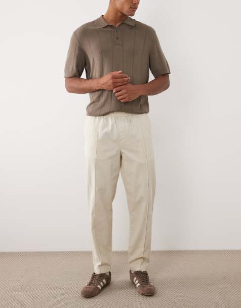 New Look – Hose in Steinbeige mit Taillengürtel und Biesen - view 1