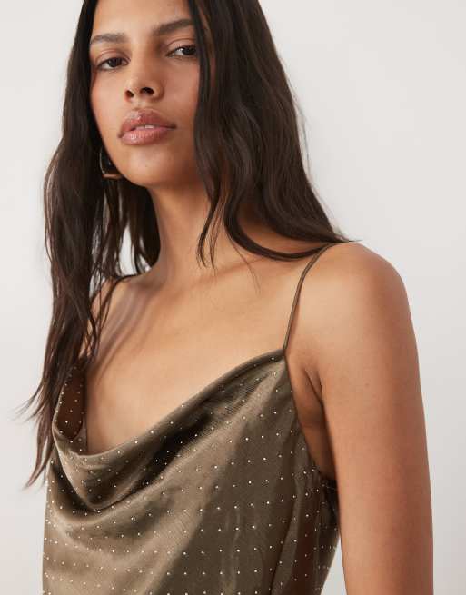 New Look hotfix cowl neck mini dress in mink, 3 of 4