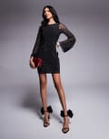 [New Look] New Look hotfix long sleeve mini dress in black 14 01 - black