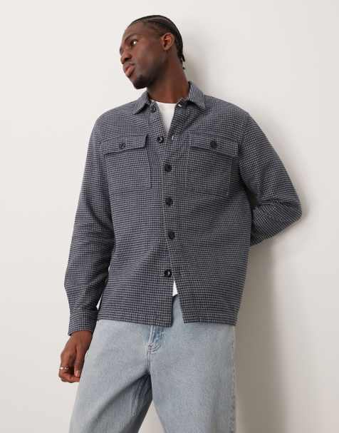 New Look houndstooth check overshirt in mid grey - view 1