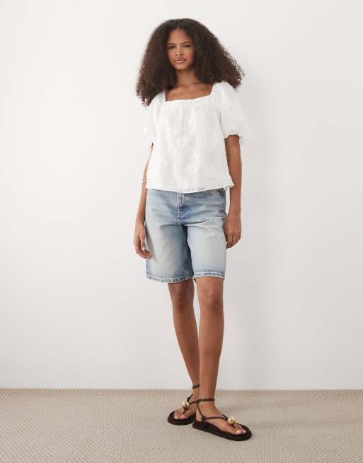 New Look - Hvid bluse med firkantet hals og marguerit-print, 4 af 4