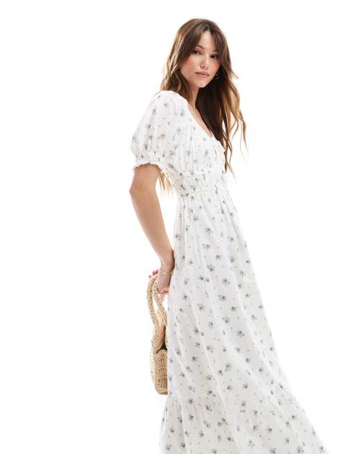 New Look - Hvid milkmaid-midikjole med småblomstret print, 2 af 4