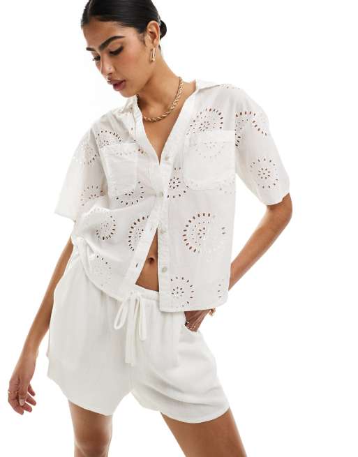 New Look - Hvid overhead-skjorte i broderie anglaise