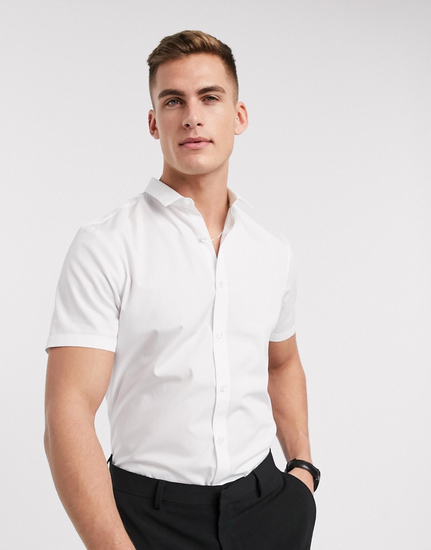 New look - Hvid poplin-skjorte med korte ærmer
