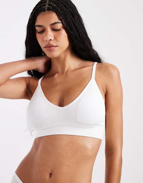 New Look - Hvid sømløs bralette med dyb rund hals - view 1