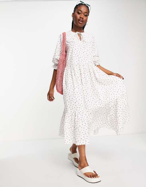 New Look - Hvid smock-midikjole med oversized krave i bæk-og-bølge-stof, 2 af 4