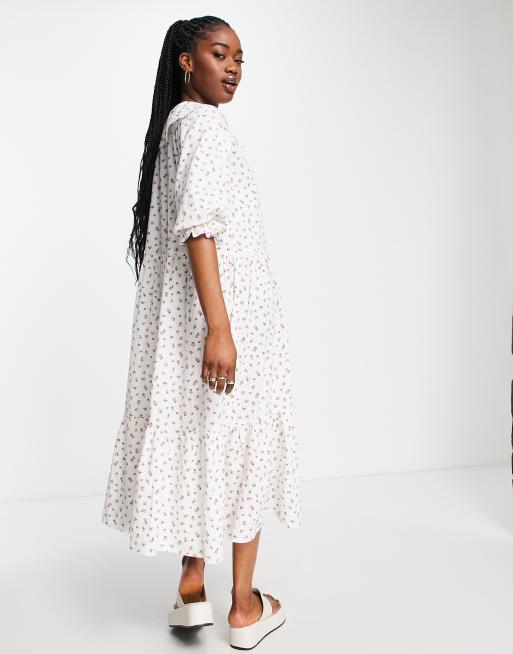 New Look - Hvid smock-midikjole med oversized krave i bæk-og-bølge-stof, 3 af 4