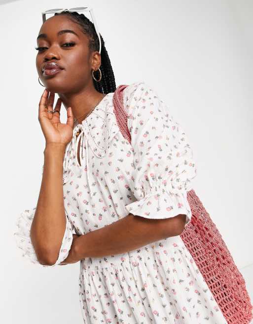 New Look - Hvid smock-midikjole med oversized krave i bæk-og-bølge-stof, 4 af 4