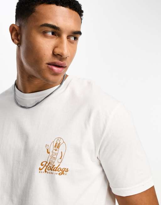 New Look - Hvid T-shirt med hotdog-print, 3 af 4