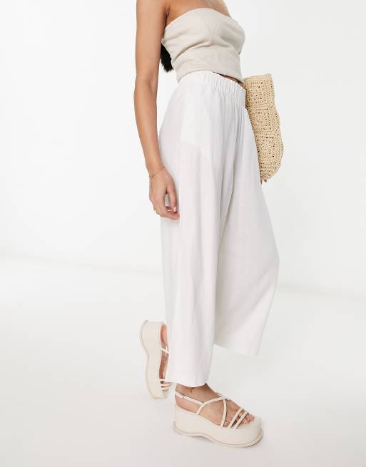 New Look - Hvide cropped-bukser i hør