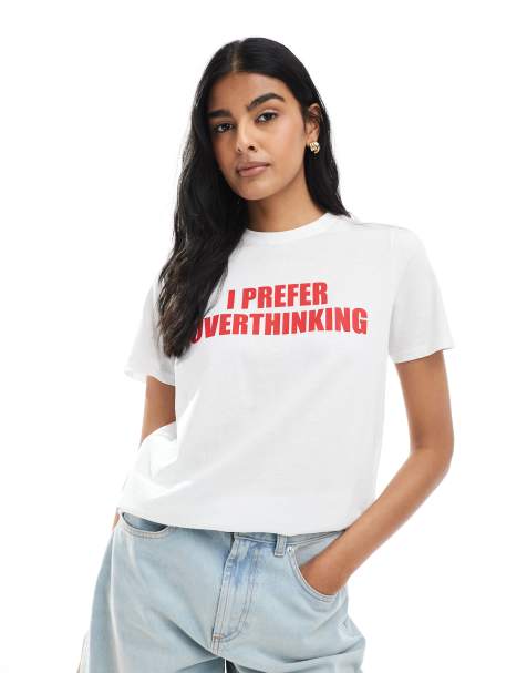 New Look I prefer overthinking logo oversized t-shirt in white - view 1