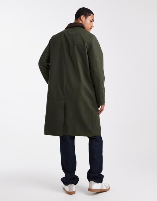 New Look - Impermeabile taglio lungo kaki scuro con colletto in velluto a coste, 3 di 5