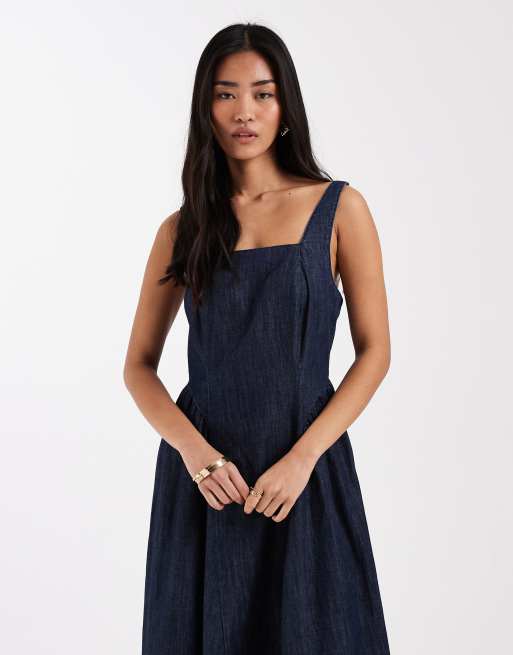 New Look - Indigoblå midikjole i denim med firkantet hals, 2 af 4