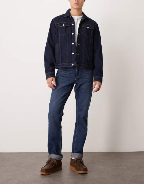 New Look – Indigoblå, raka jeans med uppvikt fåll - view 1
