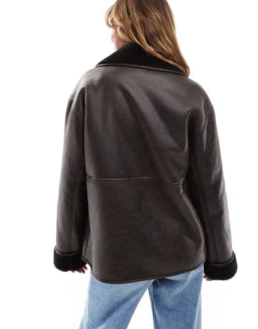 New Look - Jack met open kraag in bruin met wassing, 4 van 4