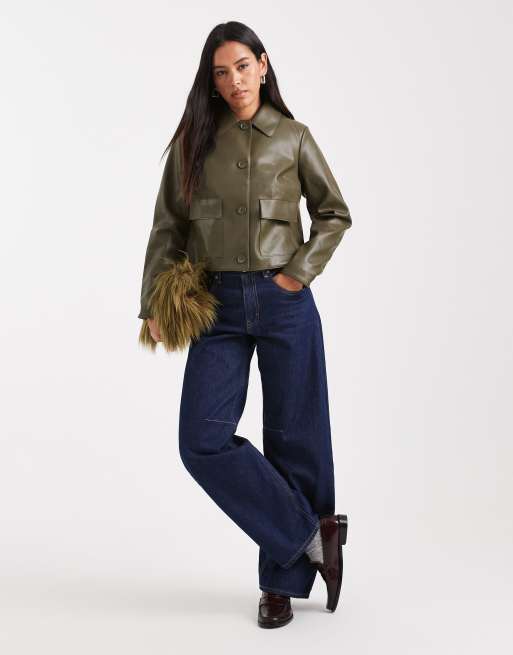 New Look - Jack met opgestikte zakken van PU in kaki, 2 van 4