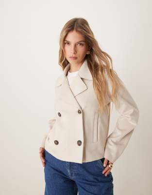 New Look - Jacke aus Wildlederimitat in Stein-Neutral