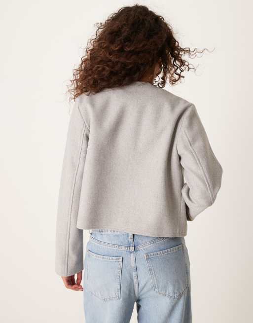 Ohne Kragen Kragenlose Jeansjacke Damen New Look – Jacke In Grau