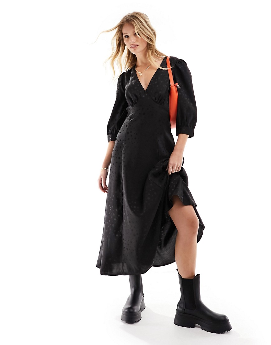 New Look jacquard midi tea dress in black spot print