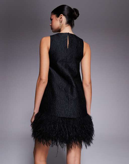 New Look - Jacquard mini-jurk met rand van imitatieveren in zwart, 2 van 4