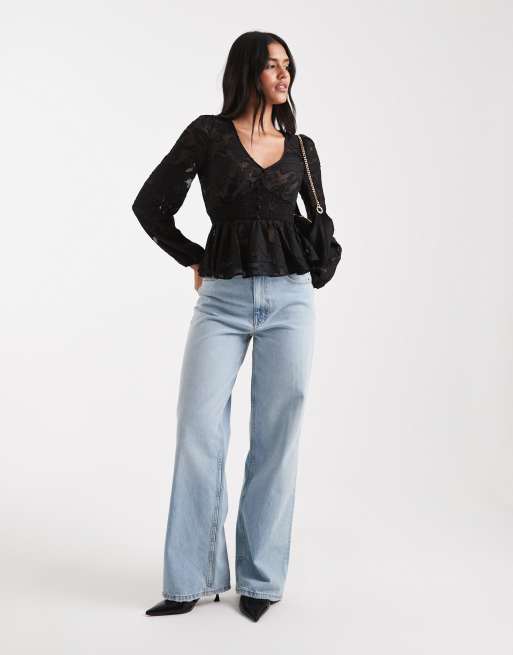 New Look jacquard tea top in black, 2 of 4