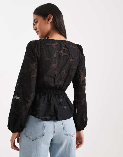 New Look jacquard tea top in black, 3 of 4