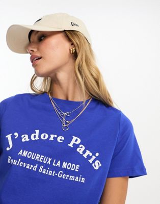 New Look J'adore Paris slogan tee in bright blue