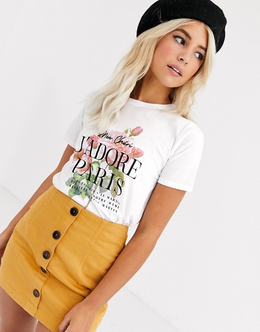 New Look j'adore slogan tee in white