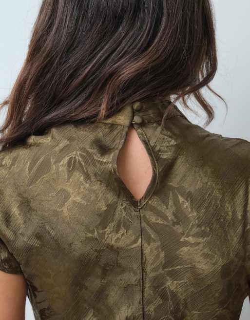 New Look jaquard satin skater mini dress in khaki, 5 of 5