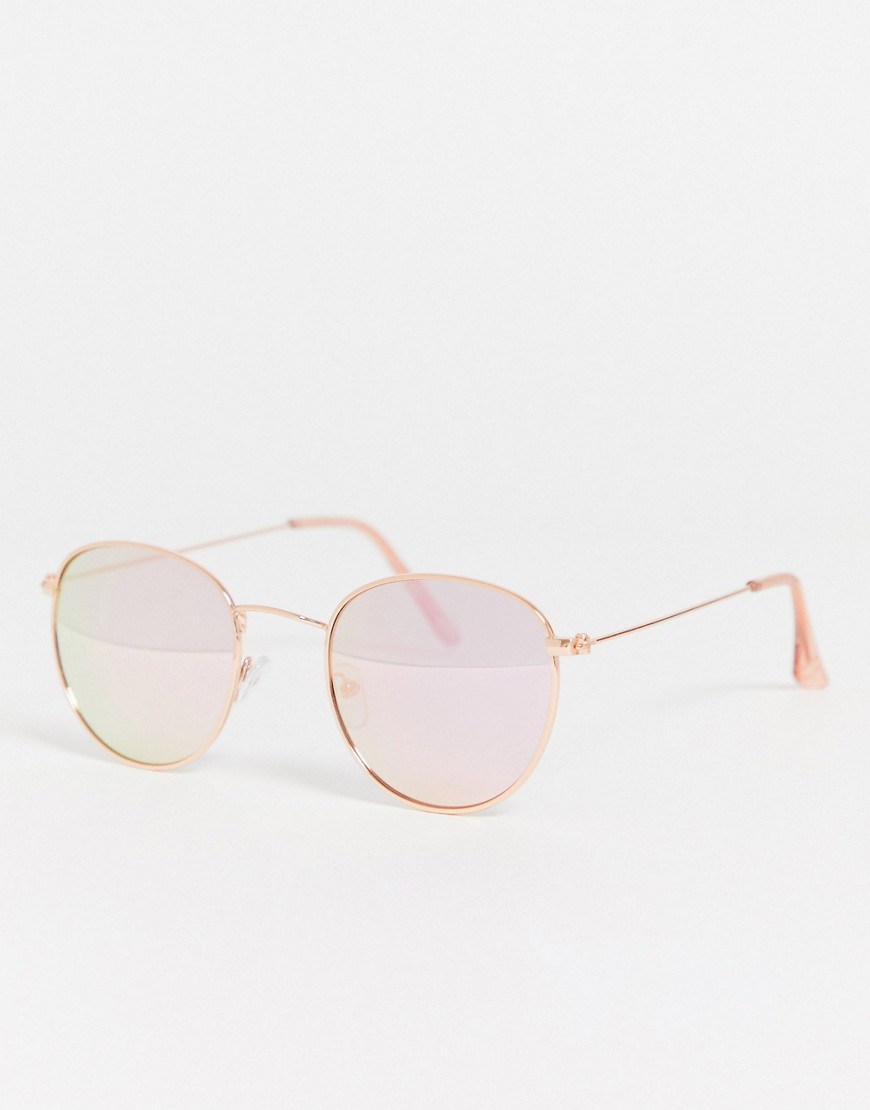 New Look - Jaren 70 ronde zonnebril in roségoud-Roze