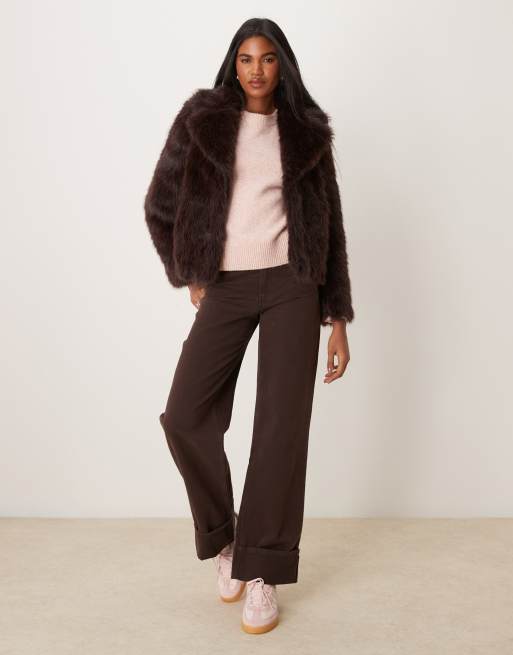 New Look - Jas van ruig imitatiebont in bruin, 4 van 4