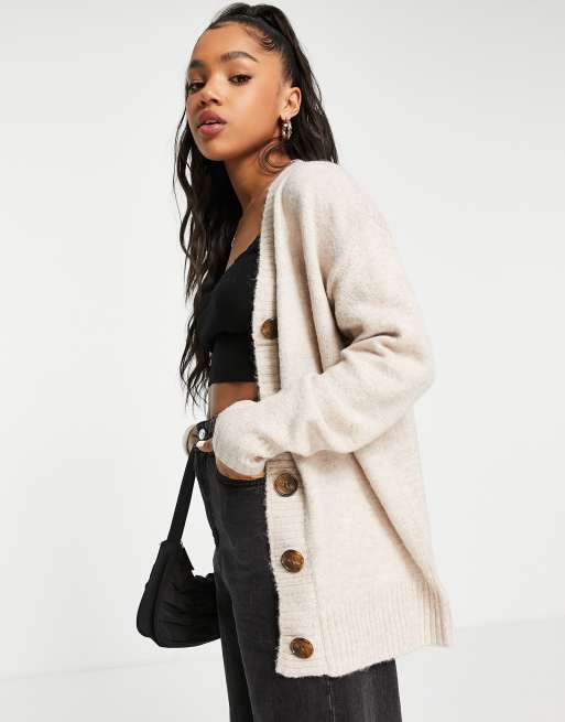 New Look – Jasnobeżowy kardigan o fasonie boyfriend