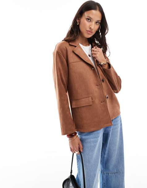 New Look faux suede blazer in tan