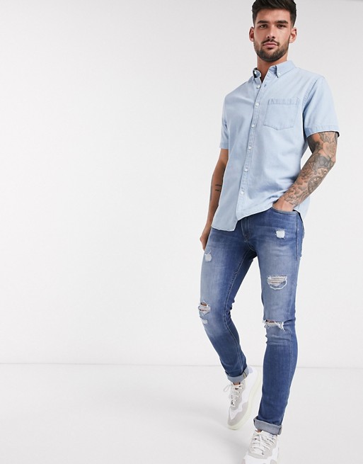 New Look – Jasnoniebieska jeansowa koszula z krÓtkim rękawem MDVT