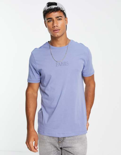 New Look – Jasnoniebieski T-shirt z wyhaftowanym napisem