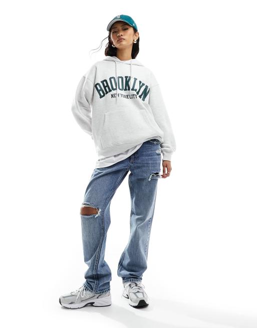 New Look – Jasnoszara bluza z kapturem i napisem „Brooklyn”