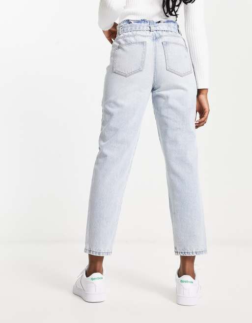 New Look Jean a taille froncee Bleu clair ASOS