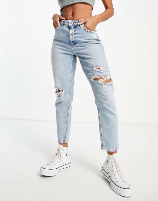 New Look Jean mom d chir Bleu clair ASOS